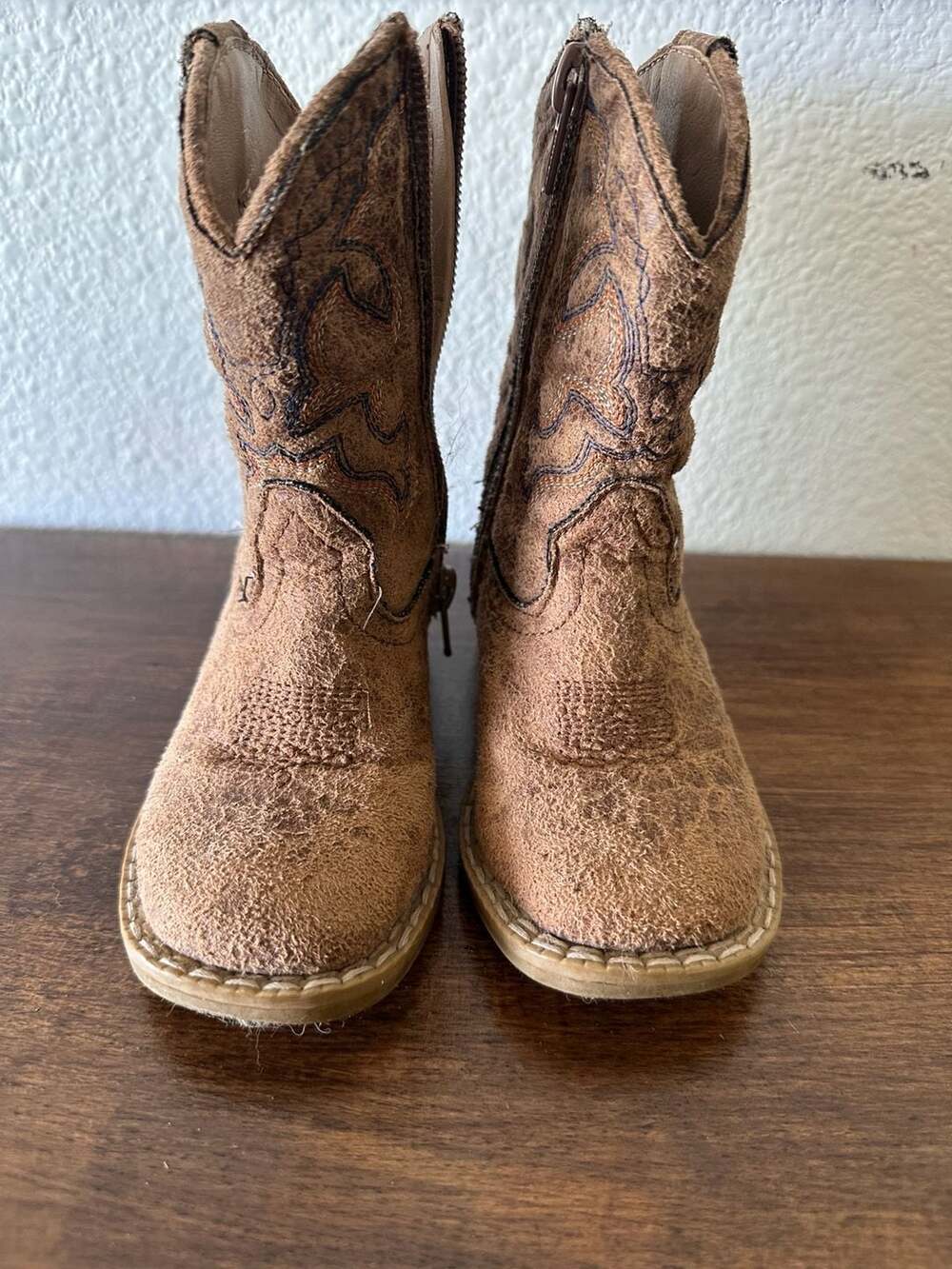 Roper Toddlers Cowboy Boots Size 5 Brown Suede Zip Western Shoes
